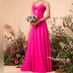 Dress the Population Cambria Pink Tie Bodice Gown  Knot Front Maxi Dress L NWT